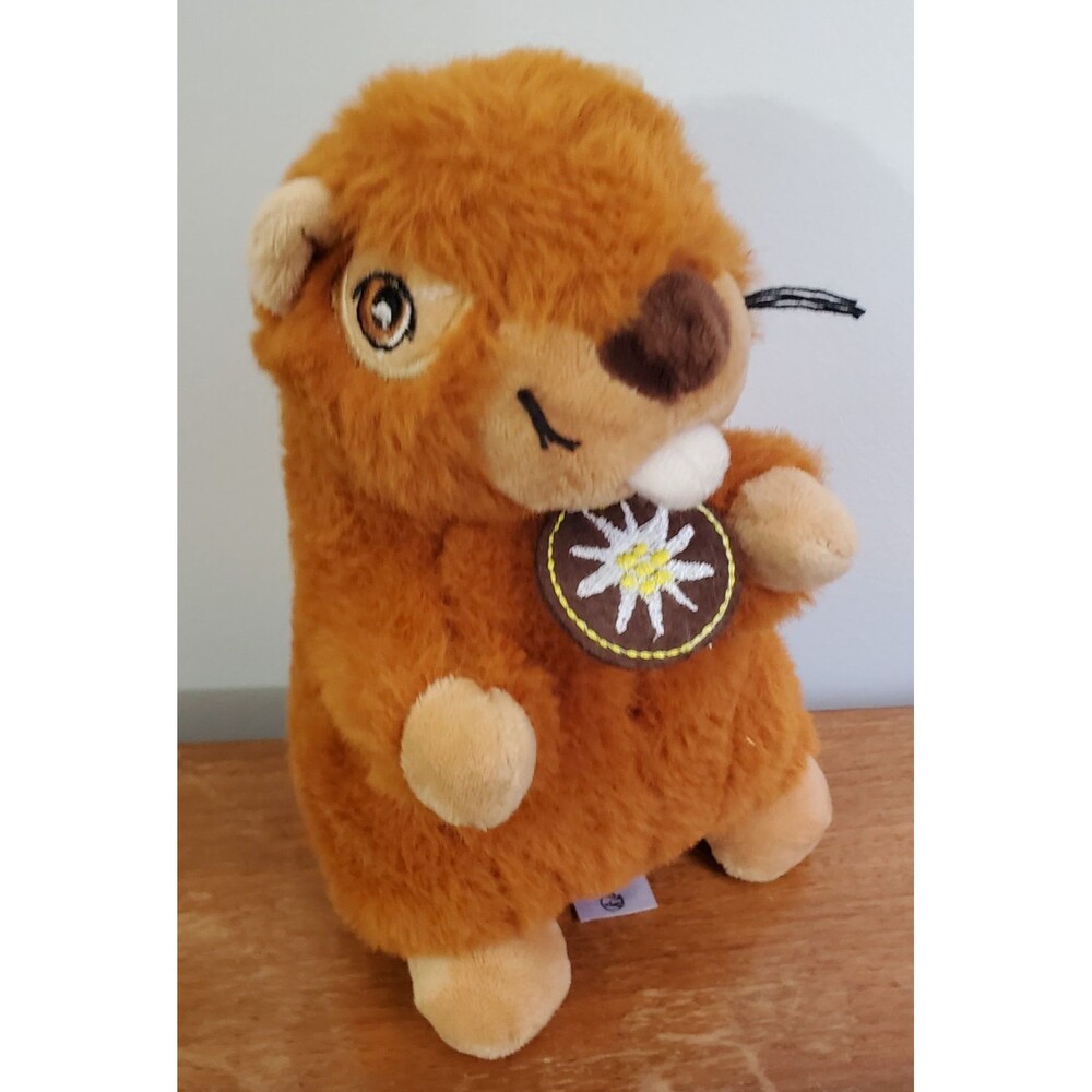 Bozami Plush Marmot 8" Brown Embroidered Edelweiss Tag Ground Hog Soft Germany